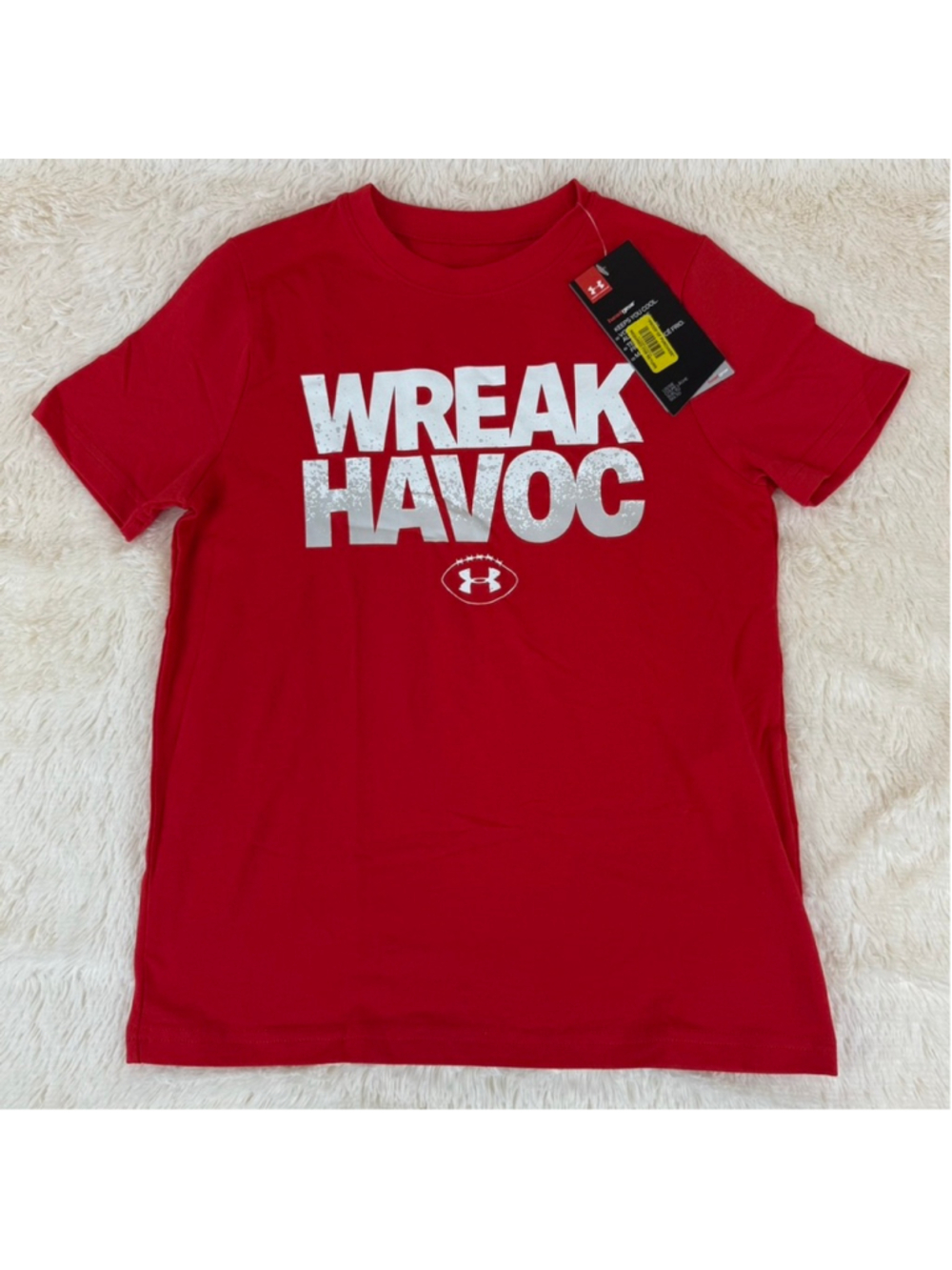 Boys Under Armour "Wreak Havoc" red short sleeve shirt NWT-YSM